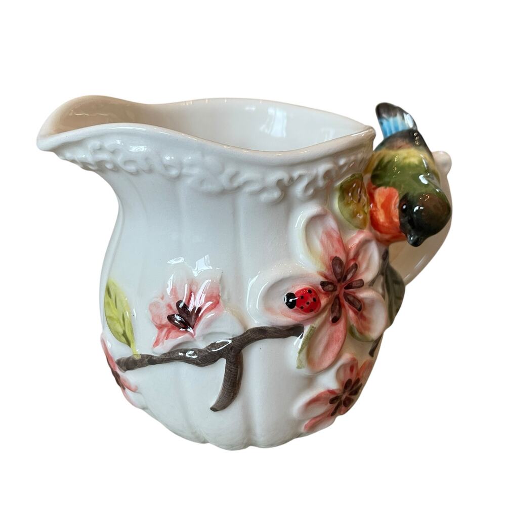Botanical Collection by Corner Ruby 3D Floral Hummingbird Ceramic Creamer NEW